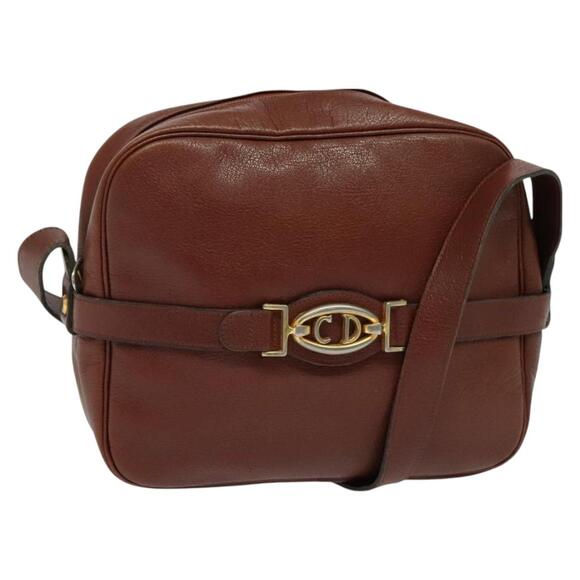 DIOR Shoulder Bag Leather Brown Gold - Picture 1 of 12